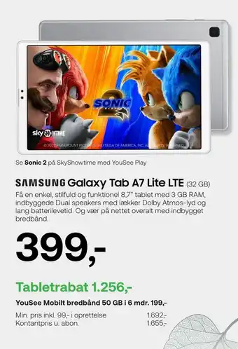 YouSee Galaxy tab a7 lite lte (32 gb) tilbud