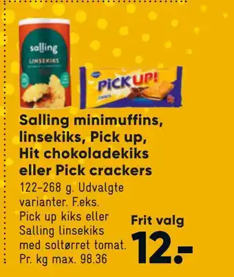 Bilka Salling mini muffins, linsekiks, pick up, hit choko ladekiks eller pick crackers tilbud