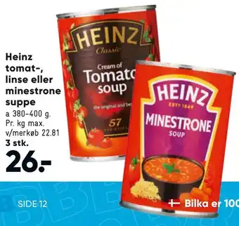 Heinz tomat-, linse eller minestrone suppe
