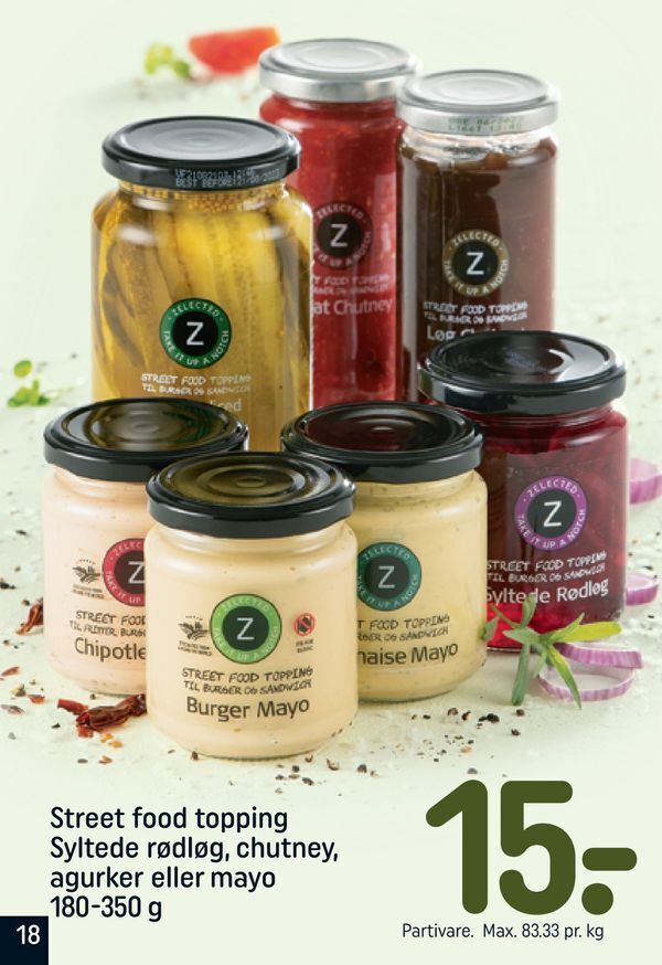 Street food topping syltede rødløg, chutney, agurker eller mayo tilbud