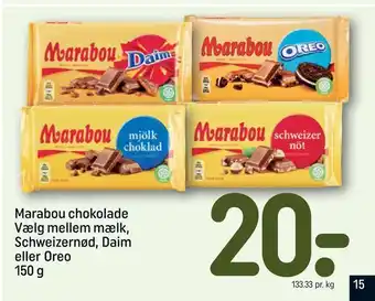 REMA 1000 Marabou chokolade vælg mellem mælk, schweizernød, daim eller oreo tilbud
