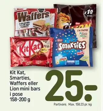 REMA 1000 Kit kat, smarties, waffers eller lion mini bars i pose tilbud
