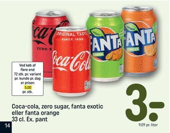 REMA 1000 Coca-cola, zero sugar, fanta exotic eller fanta orange 33 cl. ex. pant tilbud