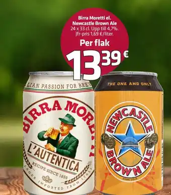 Birra Moretti el. Newcastle Brown Ale 24 x 33 cl.