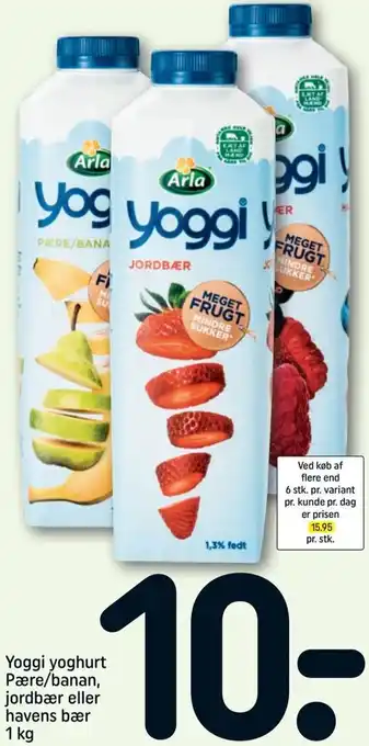 REMA 1000 Yoggi Yoghurt Pære/Banan,Jordbær Eller Havens Bær 1Kg tilbud