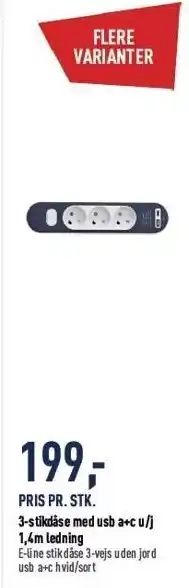 Johannes Fog 3-stikdåse m. usb a+c tilbud