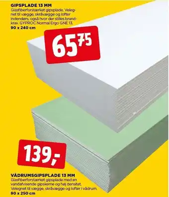 jem & fix Gipsplade 13 mm, vådrumsgipsplade 13 mm tilbud