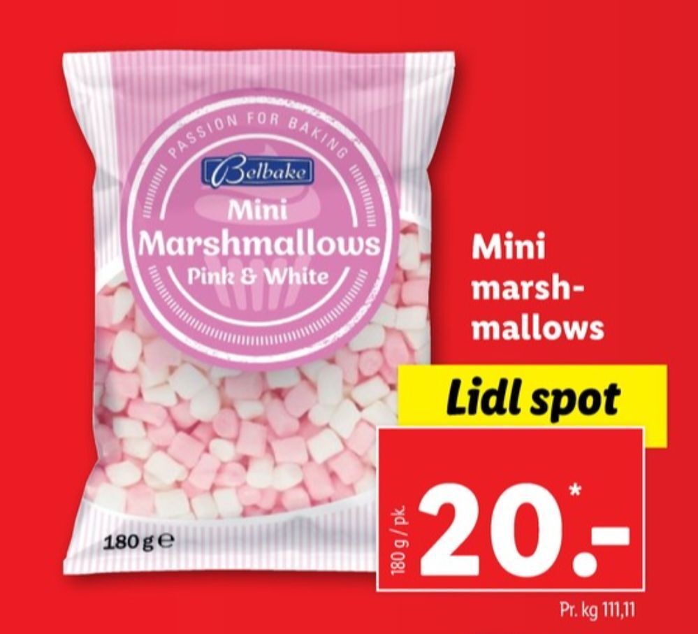 Belbake marshmallows pink & white mini tilbud hos Lidl