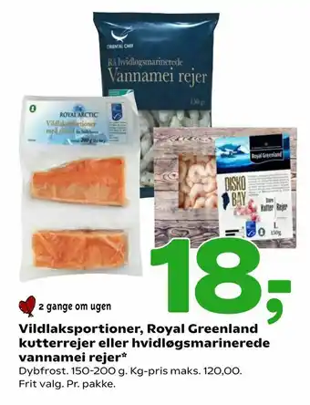 Coop 365 Vildlaksportioner, Royal Greenland kutterrejer eller hvidløgsmarinerede vannamei rejer tilbud