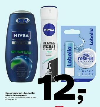 Nivea deodorant, dusch eller Labello læbepomade