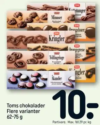 REMA 1000 Toms Chokolader 62-75g tilbud