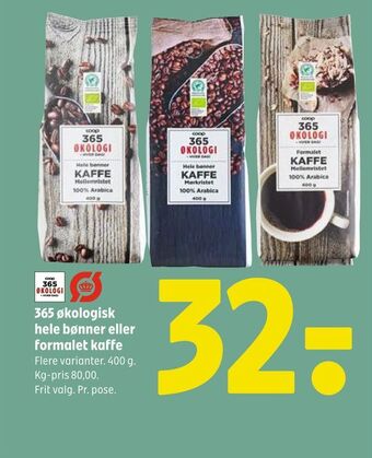 Coop 365 365 økologisk hele bønner eller formalet kaffe tilbud