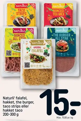 REMA 1000 Naturli' Falafel, Hakket, The Burger 200-300g tilbud