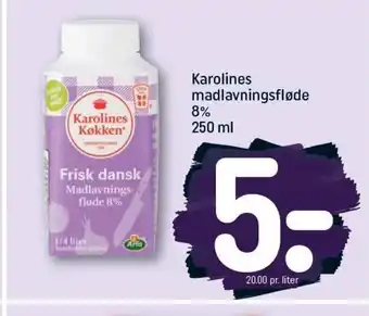 REMA 1000 Karolines madlavningsfløde 8% 250 ml tilbud