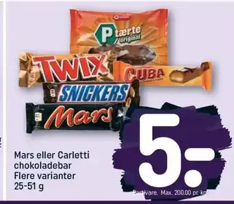 REMA 1000 Mars eller Carletti chokoladebar Flere varianter 25-51g tilbud