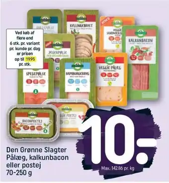 REMA 1000 Den Grønne Slagter Pålæg , kalkunbacon eller postej 70-250g tilbud