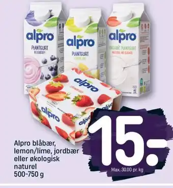 REMA 1000 Alpro blåbær, lemon/ lime,jordbær eller økologisk naturel 500-750g tilbud