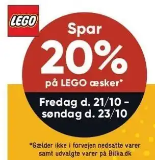 Bilka Spar 20% på lego æsker tilbud