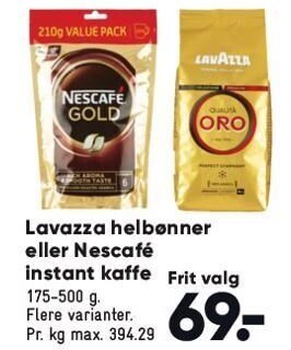 Bilka Lavazza helbønner el. nescafé instant kaffe tilbud