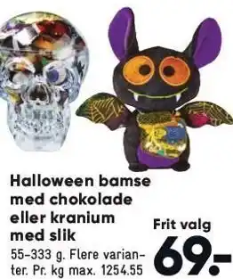 Bilka Halloween bamse m. chokolade el. kranium m. slik tilbud