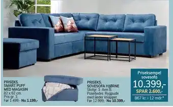 Daells Bolighus Sovesofa hjørne el. smart puff med magasin tilbud