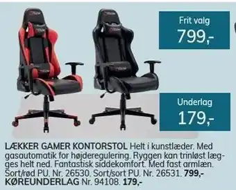 Daells Bolighus Lækker gamer kontorstol el. underlag tilbud