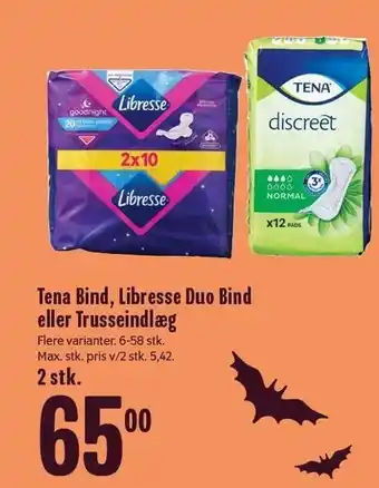 Min Købmand Tena bind, libresse duo bind eller trusseindlæg 2 stk tilbud