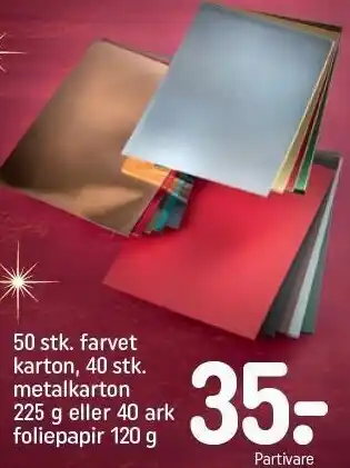 50 stk. farvet karton, 40 stk. metalkarton el. 40 ark foliepapir