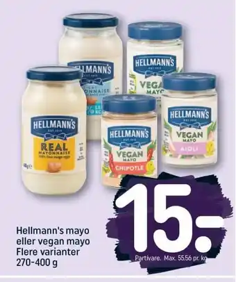REMA 1000 Hellmann's Mayo eller vegan mayo Flere varianter 270-400 g tilbud