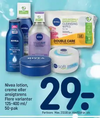 REMA 1000 Nivea lotion creme eller ansigtsrens 125-400 ml,/50 pak tilbud
