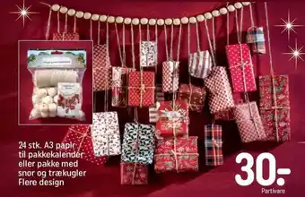 24 stk, A3 papir til pakkekalender eller pakke med snor og trækugler Flere design