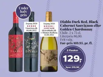 Dagli'Brugsen Diablo dark red, black cabernet sauvignon eller golden chardonnay tilbud