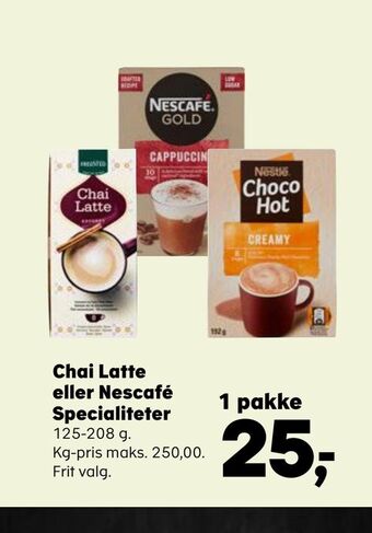 Kvickly Chai latte eller nescafé specialiteter tilbud