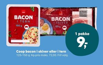 Kvickly Coop bacon i skiver eller i tern tilbud