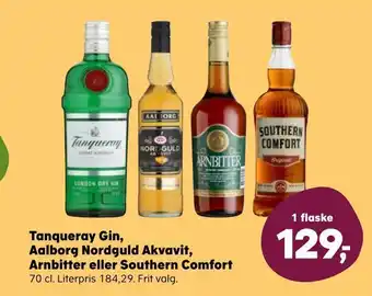 Kvickly Tanqueray gin, aalborg nordguld akvavit, arnbitter eller southern comfort tilbud