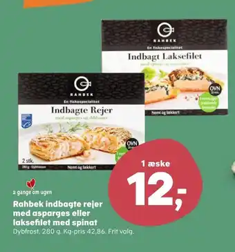 Kvickly Rahbek indbagte rejer med asparges eller laksefilet med spinat tilbud