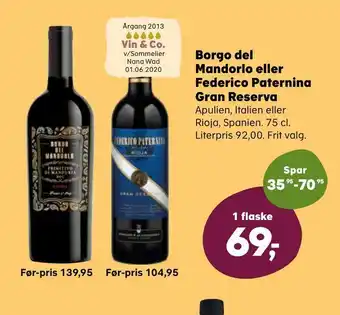 SuperBrugsen Borgo del mandorlo eller federico paternina gran reserva tilbud