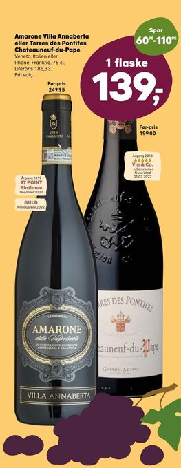 SuperBrugsen Amarone villa annaberta eller terres des pontifes chateauneuf-du-pape tilbud