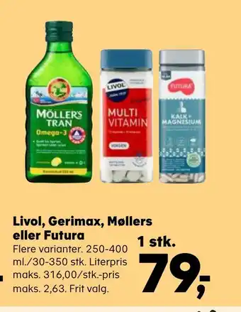SuperBrugsen Livol, gerimax, møllers eller futura tilbud