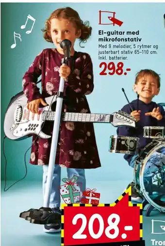 Bilka El-guitar med mikrofonstativ tilbud