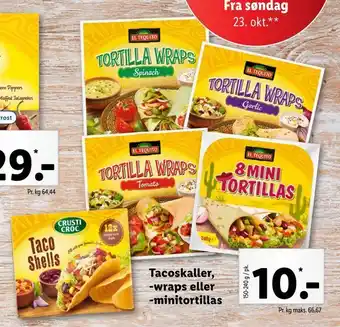 Tacoskaller, -wraps eller -minitortillas