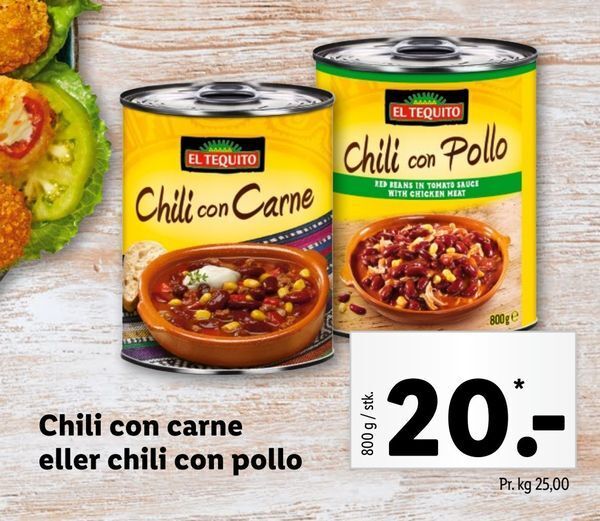 Chili con carne eller chili con pollo tilbud hos Lidl