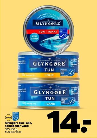 Netto Glyngøre tun i olie, tomat eller vand tilbud