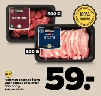 Netto Velsmag oksekød i tern eller danske koteletter tilbud