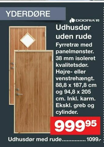 Bauhaus Udhusdør uden rude tilbud