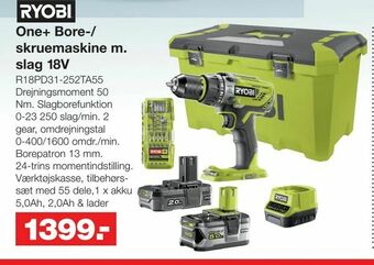 Bauhaus One+ Bore-/ skruemaskine m. slag 18V tilbud