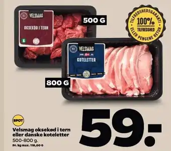 Netto Velsmag oksekød i tern el. danske koteletter tilbud