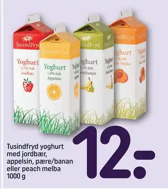Tusindfryd yoghurt med jordbær, appelsin, pære/banan eller peach melba