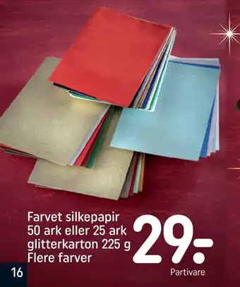 REMA 1000 Farvet silkepapir 50 ark eller 25 ark glitter karton 225 g tilbud