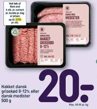 REMA 1000 Hakket dansk grisekød 8-12% eller dansk medister 500 g tilbud